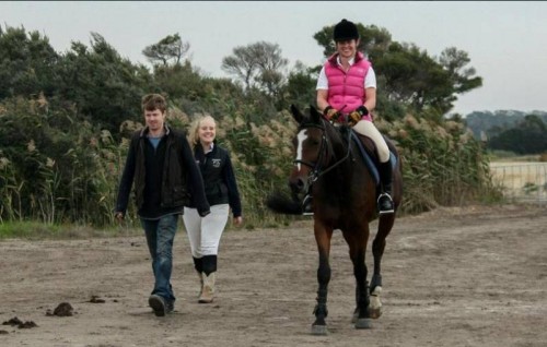 James Elphick on left, Sarah Joyce and Sophie walking LH Adelia