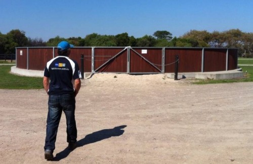Wes walking to the round yard