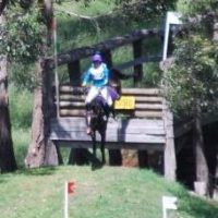 Narelle riding Ferndale Mistral jumping off the Broken bridge at Wandin- maybe LH Rhonda can end up doing this to