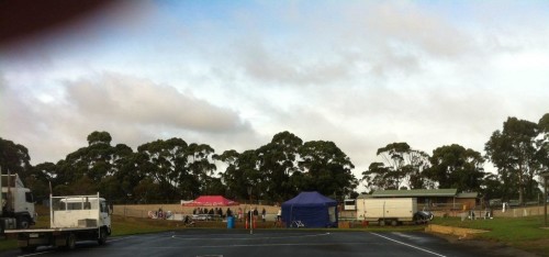 The view walking over to the velodrome from the truck parking area